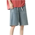 thumbnail image 1 of HOOMEUMY Men's Summer Loose Fit Straight Denim Shorts with Pockets Drawstring Elastic Waist Jean Bermuda Blue XXL, 1 of 2