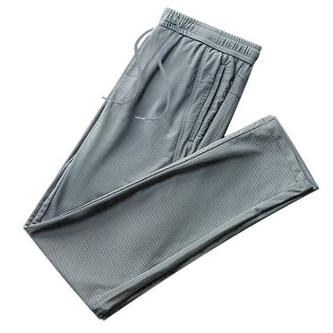 HOOMEUMY Men's Summer Mesh Breathable Sports Running Pants Drawstring Solid Quick Dry Sweatpants Fitness Workout Jogger Pants with Zipper Pockets Gray L