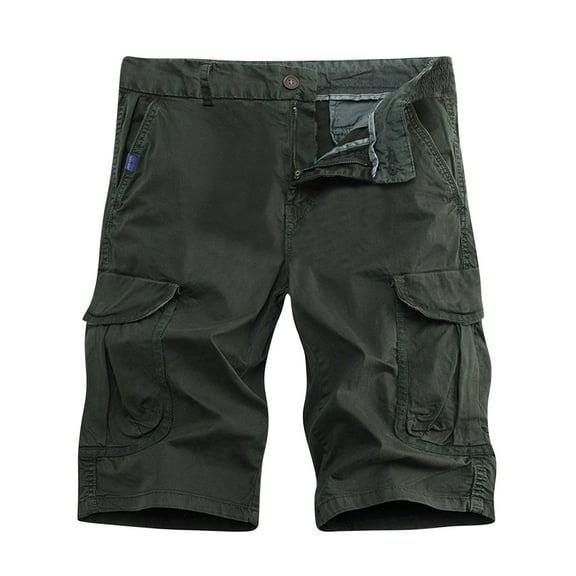 HOOMEUMY Men's Summer Military Cargo Shorts Straight Fit Multi-Pockets Bermuda Shorts Stretch Cotton Black Shorts Green XXXL