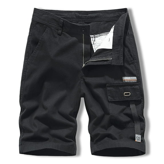 HOOMEUMY Men's Summer Multi-Pocket Shorts Straight Fit Zip Fly Solid Color Cotton Loose Workwear Shorts Plus Size 30 31 32 33 34 36 38 40 Black 12
