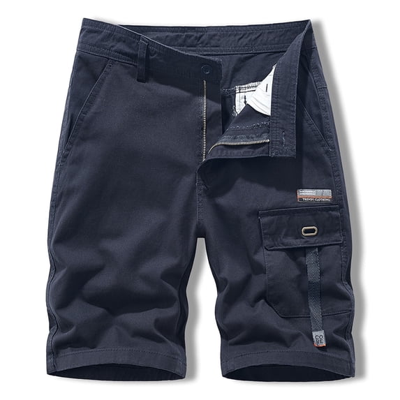 HOOMEUMY Men's Summer Multi-Pocket Shorts Straight Fit Zip Fly Solid Color Cotton Loose Workwear Shorts Plus Size 30 31 32 33 34 36 38 40 Dark Blue 8