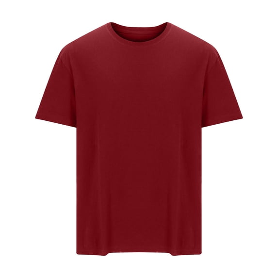 HOOMEUMY Men's Summer Oversized T-Shirt Crew Neck Short Sleeve Solid Loose Fit T-Shirt Basic Tee Tops Red L