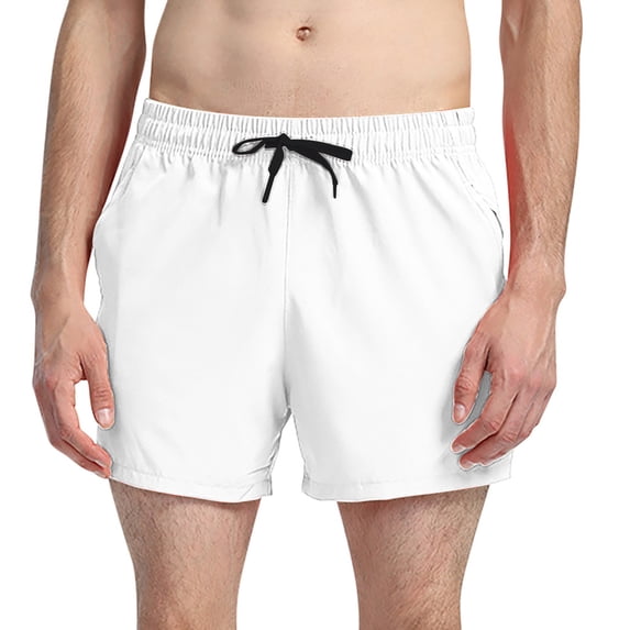 HOOMEUMY Men's Summer Quick Dry Drawstring Swim Trunks Beach Shorts with Pockets Lightweight Bathing Suits White M