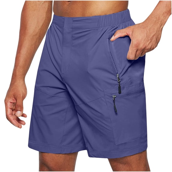 HOOMEUMY Men's Summer Quick Dry Lightweight Breathable Water-Resistant Cargo Shorts with Zipper Pockets Blue M