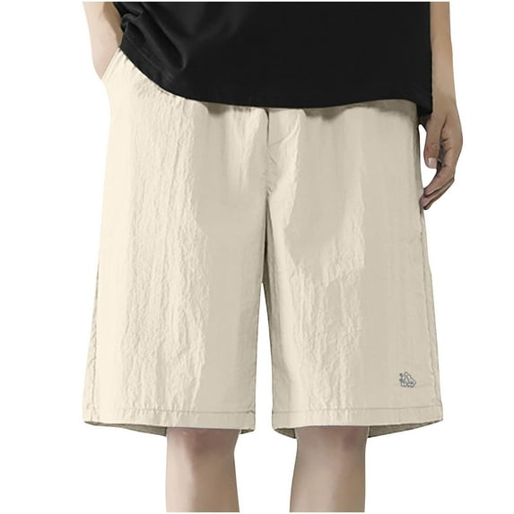 HOOMEUMY Men's Summer Quick Dry Shorts Solid Color Drawstring Elastic Waist Beach Shorts with Pockets Lightweight Breathable Sports Shorts Beige XXXL