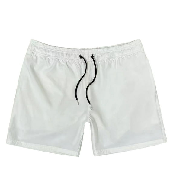 HOOMEUMY Men's Summer Quick Dry Sports Running Gym Workout Beach Board Shorts with Pockets Drawstring Lightweight Breathable Solid Color Shorts White M