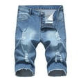 thumbnail image 1 of HOOMEUMY Men's Summer Ripped Stretch Denim Shorts Destroyed Frayed Hole Jeans Biker Shorts with Zipper Straight Fit Jean Shorts Blue 12, 1 of 4