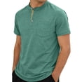 thumbnail image 1 of HOOMEUMY Men's Summer Short Sleeve Button Placket Shirts Solid Color Streetwear Casual Trendy Tees for Daily Wear Green XXXL, 1 of 8