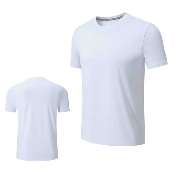 HOOMEUMY Men's Summer Short Sleeve O-Neck T-Shirt Sportswear Quick Dry Breathable Solid Color Fitness Tee Tops Streetwear White M