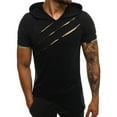 thumbnail image 1 of HOOMEUMY Men's Summer Short Sleeve T-Shirt Military Green Distressed Splice Patchwork Streetwear Tee Shirt Fitness Slim Fit Tops Black L, 1 of 5