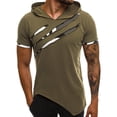 thumbnail image 1 of HOOMEUMY Men's Summer Short Sleeve T-Shirt Military Green Distressed Splice Patchwork Streetwear Tee Shirt Fitness Slim Fit Tops Green XL, 1 of 5