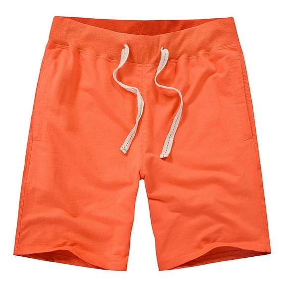 HOOMEUMY Men's Summer Shorts Cotton Linen Drawstring Elastic Waist Beach Shorts Solid Color Bermuda Shorts Plus Size Orange 8