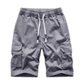 thumbnail image 1 of HOOMEUMY Men's Summer Shorts Cotton Linen Solid Color Drawstring Multi Pockets Bermuda Beach Short Pants Gray XL, 1 of 5