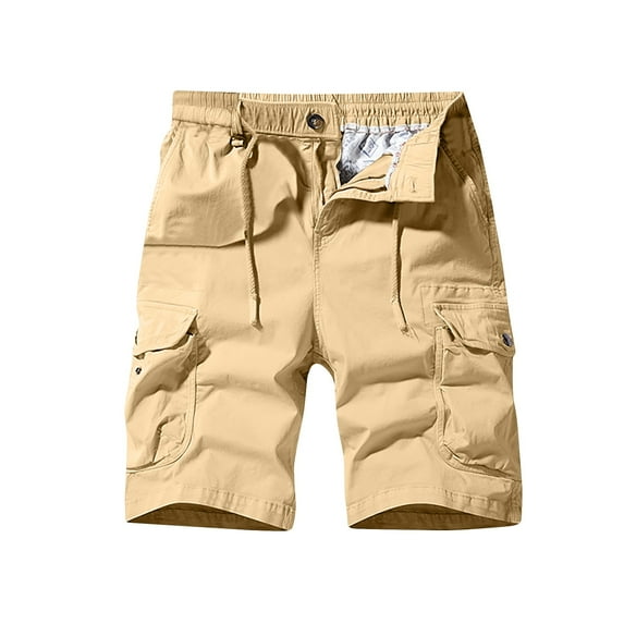 HOOMEUMY Men's Summer Shorts Cotton Loose Fit Straight Work Utility Cargo Shorts with Pockets Hiking Travel Safari Shorts Yellow XL