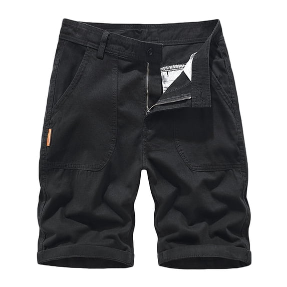 HOOMEUMY Men's Summer Shorts Cotton Multi-Pocket Straight Loose Fit Bermuda Shorts Zip Fly Solid Khaki Gray Black Blue Plus Size 30-40 Black XXXL