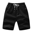 thumbnail image 1 of HOOMEUMY Men's Summer Shorts Drawstring Elastic Waist Beach Shorts with Pockets Solid Color Bermuda Short Pants Black 12, 1 of 3