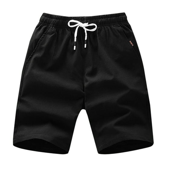 HOOMEUMY Men's Summer Shorts Drawstring Elastic Waist Beach Shorts with Pockets Solid Color Bermuda Short Pants Black 12