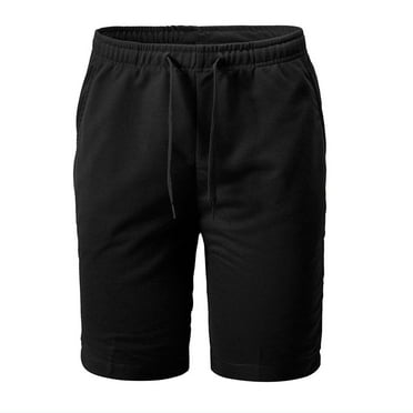 HOOMEUMY Men's Summer Shorts Drawstring Elastic Waist Breathable Loose Fit Casual Solid Color Sports Beach Shorts with Pockets Black L