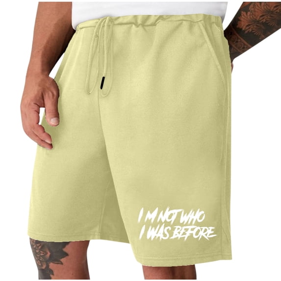 HOOMEUMY Men's Summer Shorts I'm Not Who I Was before Drawstring Elastic Waist Solid Color Loose Fit Beach Shorts with Pockets Beige XL