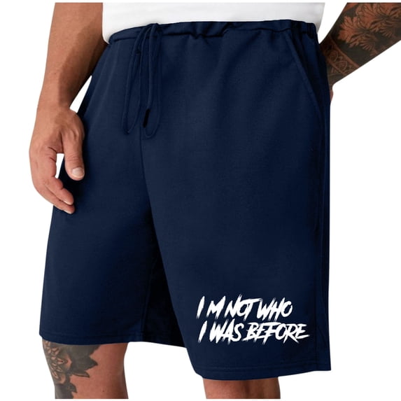 HOOMEUMY Men's Summer Shorts I'm Not Who I Was before Drawstring Elastic Waist Solid Color Loose Fit Beach Shorts with Pockets Blue XL