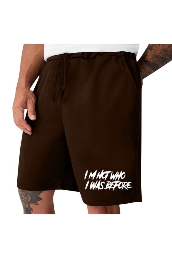 Men's Summer Shorts I'm Not Who I Was before Drawstring Elastic Waist Solid Color Loose Fit Beach Shorts with Pockets Brown L