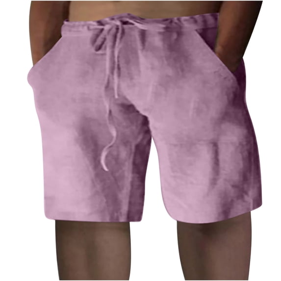 HOOMEUMY Men's Summer Shorts Linen Elastic Waist Drawstring Beach Shorts with Pockets Solid Color Bermuda Shorts Purple 8