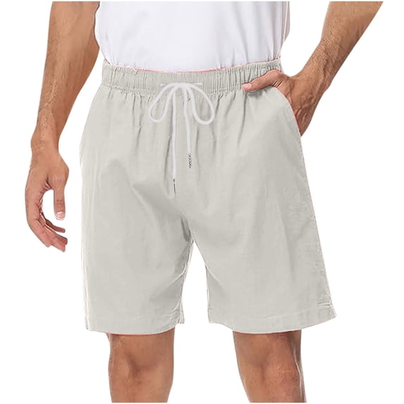HOOMEUMY Men's Summer Shorts Linen Solid Color Bermuda Beach Shorts with Pockets Drawstring Elastic Waist Loose Fit Lightweight Quick Dry Shorts Gray XXXL