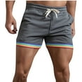 thumbnail image 1 of HOOMEUMY Men's Summer Shorts Rainbow Striped Elastic Waist Drawstring Solid Color Beach Shorts with Pockets Gray L, 1 of 3