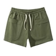 thumbnail image 1 of HOOMEUMY Men's Summer Shorts Solid Color Drawstring Elastic Waist Two Side Pockets Beach Shorts Knee Length Black Green XL, 1 of 6