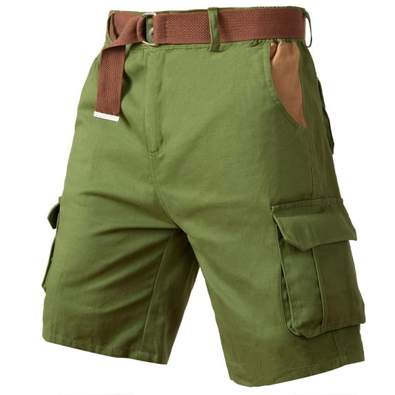 HOOMEUMY Men's Summer Shorts with Belt Straight Fit Multi-Pockets Outdoor Shorts Stretch Hiking Work Shorts Green S