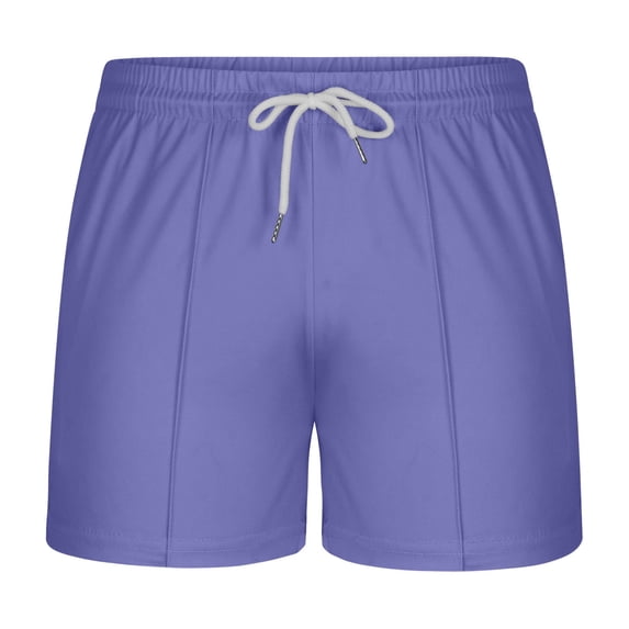 HOOMEUMY Men's Summer Shorts with Pockets Drawstring Elastic Waist Beach Shorts Solid Color Bermuda Shorts Purple M