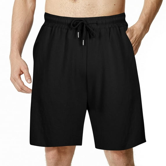 HOOMEUMY Men's Summer Shorts with Pockets Quick Dry Breathable Stretch Drawstring Elastic Waist Solid Color Loose Fit Beach Shorts Black XL