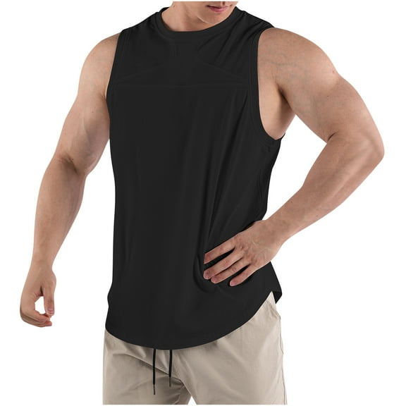 HOOMEUMY Men's Summer Sleeveless Tank Tops Crew Neck Solid Loose Fit Tunic A-Line Swing Short Muscle Tank Top Black M