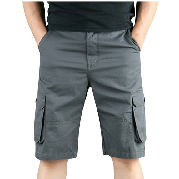 HOOMEUMY Men's Summer Solid Color Loose Fit Cargo Shorts with Pockets Multi Pockets Straight Beach Shorts Knee Length Shorts Gray XXXL