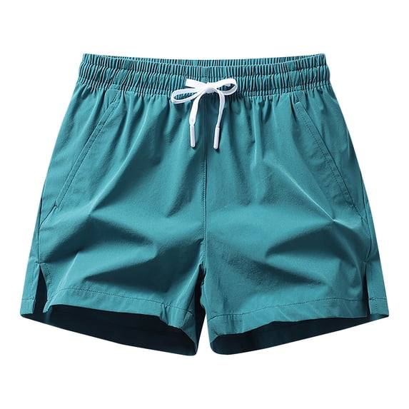 HOOMEUMY Men's Summer Sports Drawstring Solid Shorts Breathable Quick Dry Running Workout Gym Beach Shorts with Zipper Pockets Lightweight Black Shorts Blue S