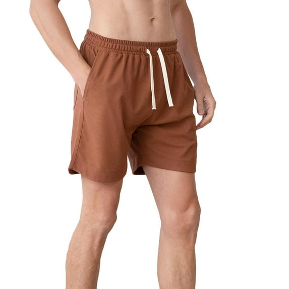 HOOMEUMY Men's Summer Sports Running Sweat Shorts with Pockets Drawstring Elastic Waist Loose Fit Beach Shorts Solid Color Athletic Shorts Brown XXL
