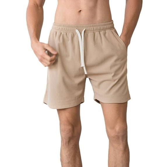 HOOMEUMY Men's Summer Sports Running Sweat Shorts with Pockets Drawstring Elastic Waist Loose Fit Beach Shorts Solid Color Athletic Shorts Yellow XL