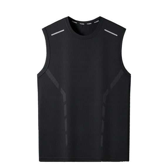 HOOMEUMY Men's Summer Sports Running Tank Tops Breathable Sleeveless Quick-Drying Fitness Solid Color Reflective Vest Gym Clothing Black M