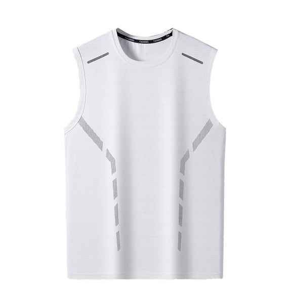 HOOMEUMY Men's Summer Sports Running Tank Tops Breathable Sleeveless Quick-Drying Fitness Solid Color Reflective Vest Gym Clothing White XL