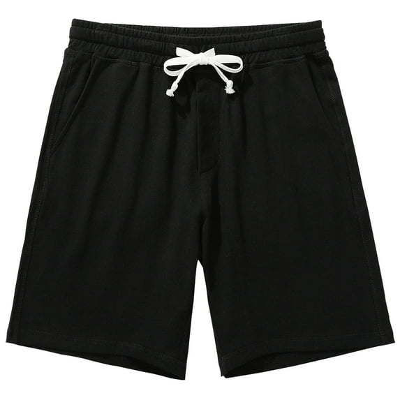 HOOMEUMY Men's Summer Sports Shorts Cotton Drawstring Elastic Waist Solid Color Bermuda Beach Shorts with Pockets Black S