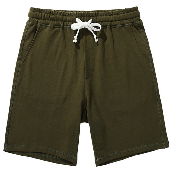 HOOMEUMY Men's Summer Sports Shorts Cotton Drawstring Elastic Waist Solid Color Bermuda Beach Shorts with Pockets Green XXL