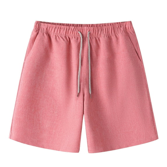 HOOMEUMY Men's Summer Sports Shorts Drawstring Elastic Waist Solid Color Beach Shorts with Pockets Lightweight Quick Dry Shorts for Workout Running Gym Pink M