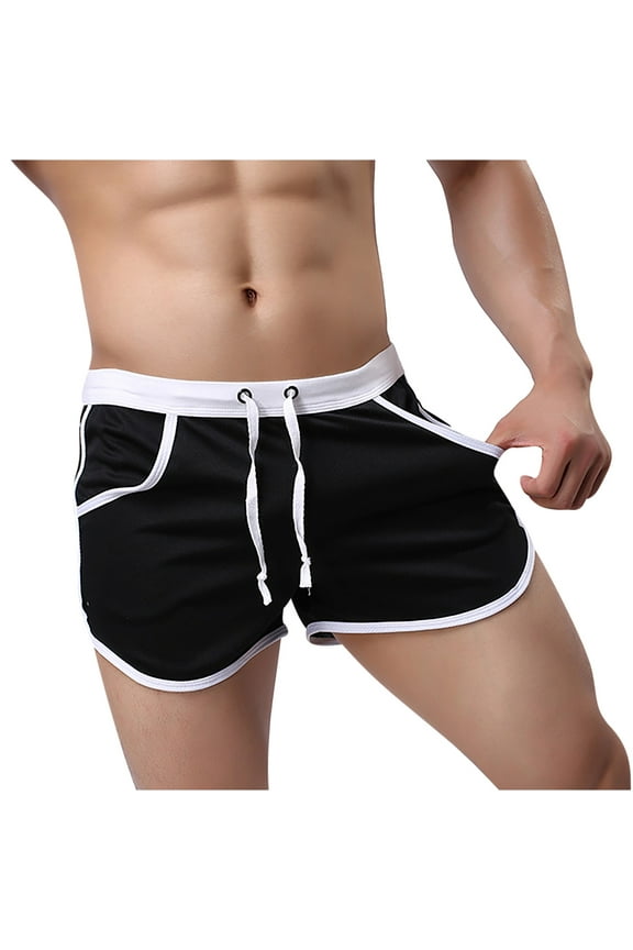 Men's Summer Sports Shorts Mesh Breathable Quick Dry with Pockets Drawstring Elastic Waist Beach Shorts Running Gym Shorts Black L