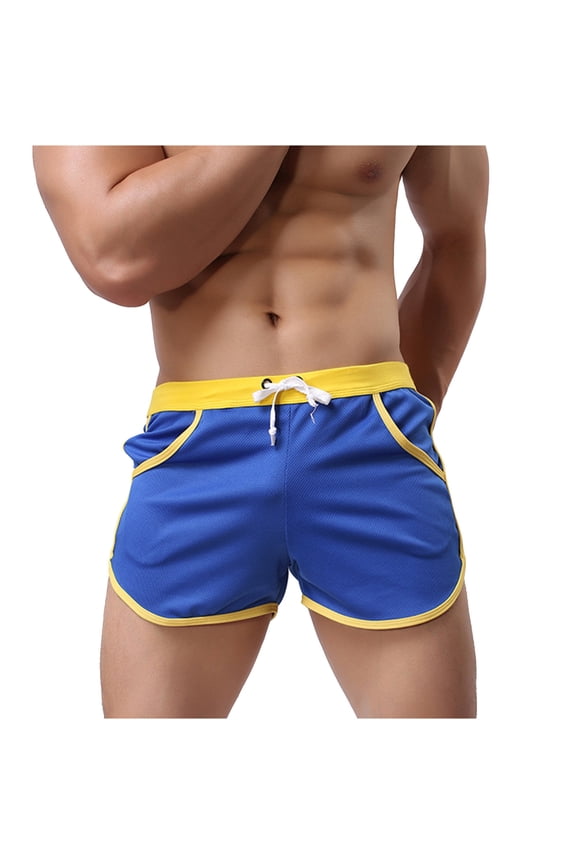 Men's Summer Sports Shorts Mesh Breathable Quick Dry with Pockets Drawstring Elastic Waist Beach Shorts Running Gym Shorts Blue M