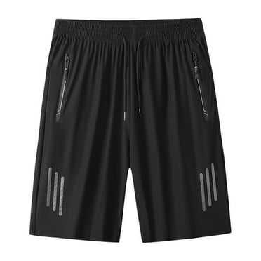 HOOMEUMY Men's Summer Sports Shorts with Zipper Pockets Reflective Stripe Quick Dry Gym Workout Running Shorts Beach Short Pants Black XXXXXL