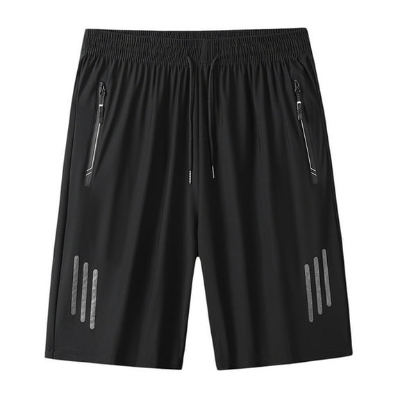 HOOMEUMY Men's Summer Sports Shorts with Zipper Pockets Reflective Stripe Quick Dry Gym Workout Running Shorts Beach Short Pants Black XXXXXL