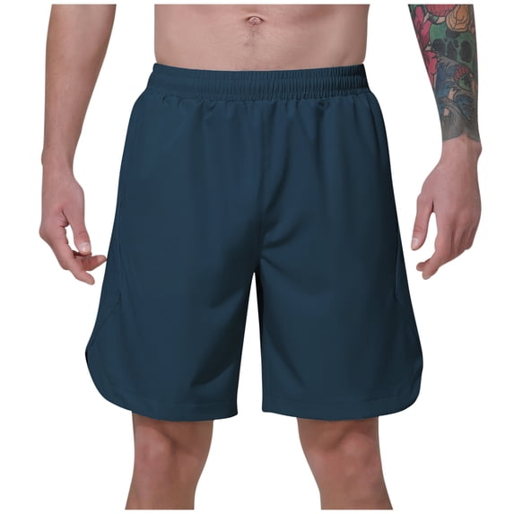 HOOMEUMY Men's Summer Sportswear Shorts Mesh Lining Quick Dry Active Gym Shorts Lightweight Athletic Workout Running Shorts with Zipper Pockets Blue L
