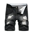 thumbnail image 1 of HOOMEUMY Men's Summer Straight Fit Denim Shorts Distressed Hole Ripped Frayed Stretch Jean Shorts with Zipper Fly Black S, 1 of 5