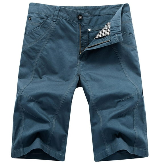 HOOMEUMY Men's Summer Straight Fit Work Shorts with Multi Pockets Quick Dry Breathable Stretch Solid Color Cotton Short Pants Blue XXXXXL