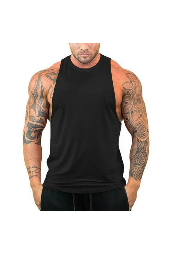 Men's Summer Tank Top Mesh Breathable Fitness Bodybuilding Stringer Vest Gym Workout Sleeveless Vest Black XXXL